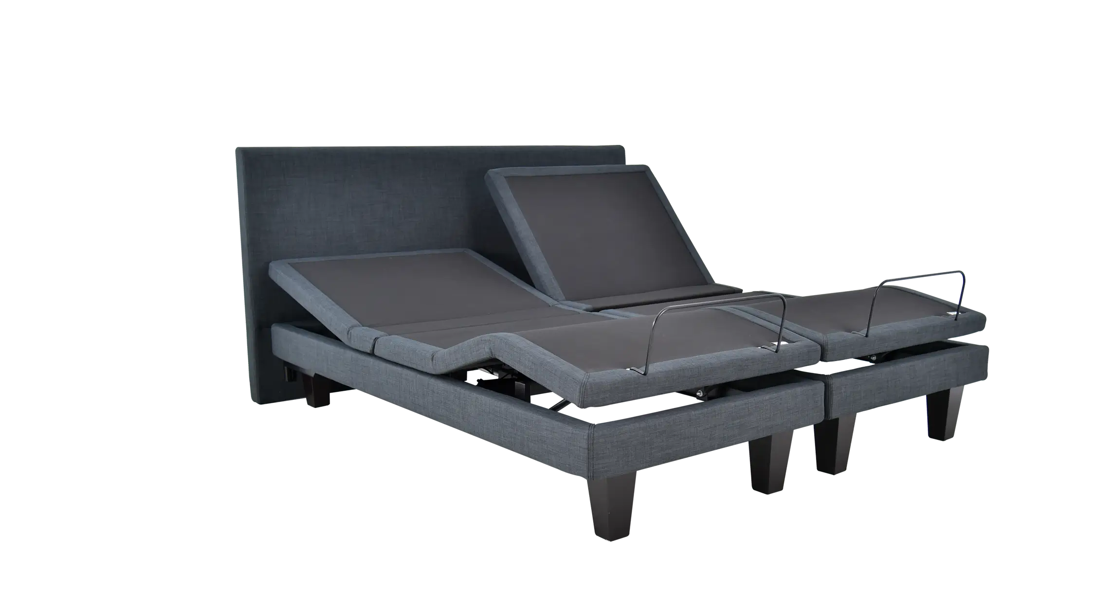 An ErgoExpanding adjustable bed with extended lumbar support and an extension deck, designed for enhanced comfort and support. The sleek modern design integrates advanced features including massage functionality, while the extended lumbar support and extension deck offer additional support and customization options for optimal relaxation and spinal alignment.